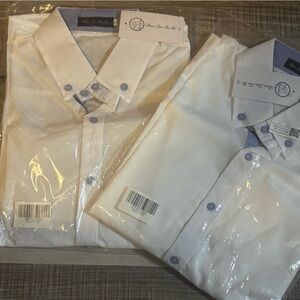 Blue Trim White Men's Dress Shirt by Bao LAN Fu Shi. 2 shirt set.